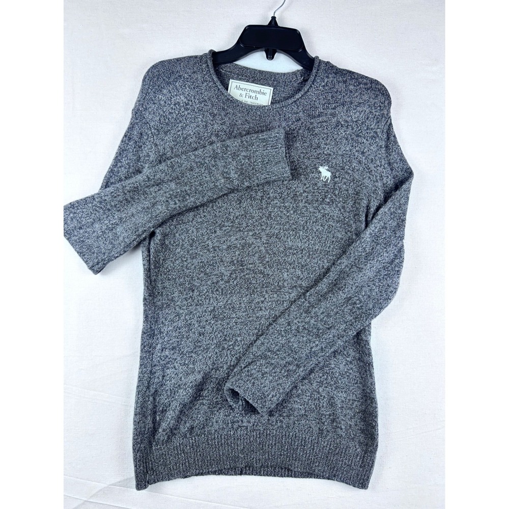 Abercrombie & Fitch MensXS Gray Marl Cotton Crewneck Sweater Moose Logo 120S0031